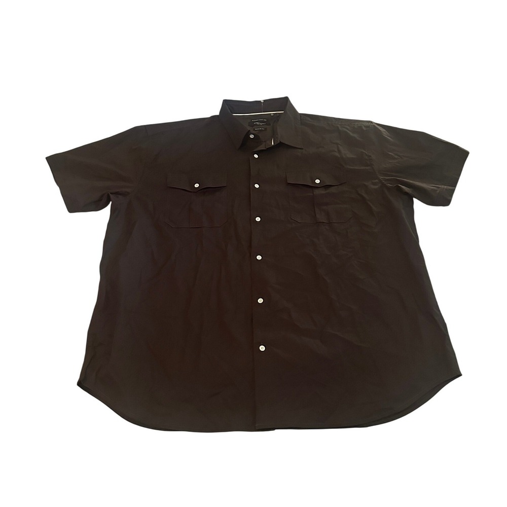 Kenneth Cole Mens 4X Black Coal Techni-Cole Short Sleeve‎ Button Up Shirt NWT
